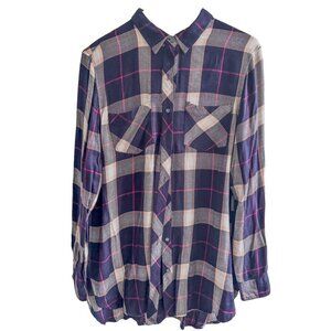 Sandra Ingrish Hunter Plaid Long-sleeve Button-down Shirt Women Blue M